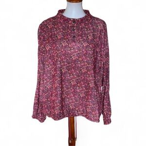 NWOT Maroon Floral Corduroy Long Sleeved Blouse Large